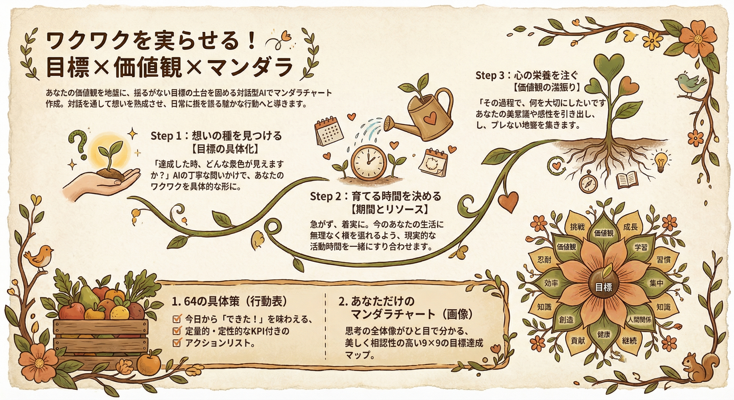 ワクワクを実らせる『目標×価値観×マンダラ』