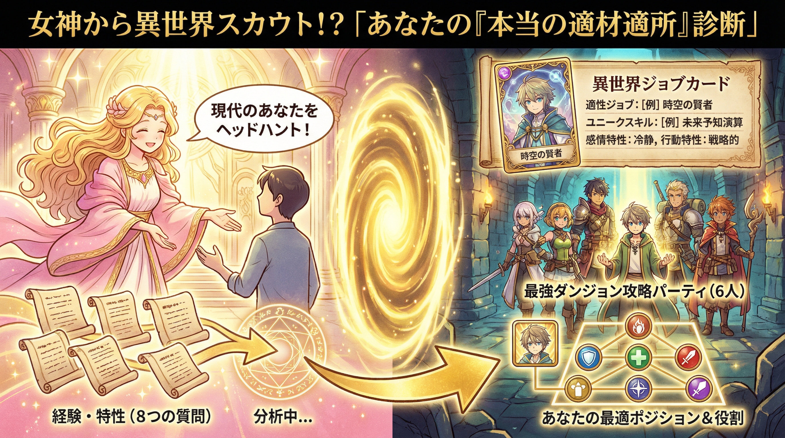 女神から異世界スカウト！？「あなたの『本当の適材適所』診断」