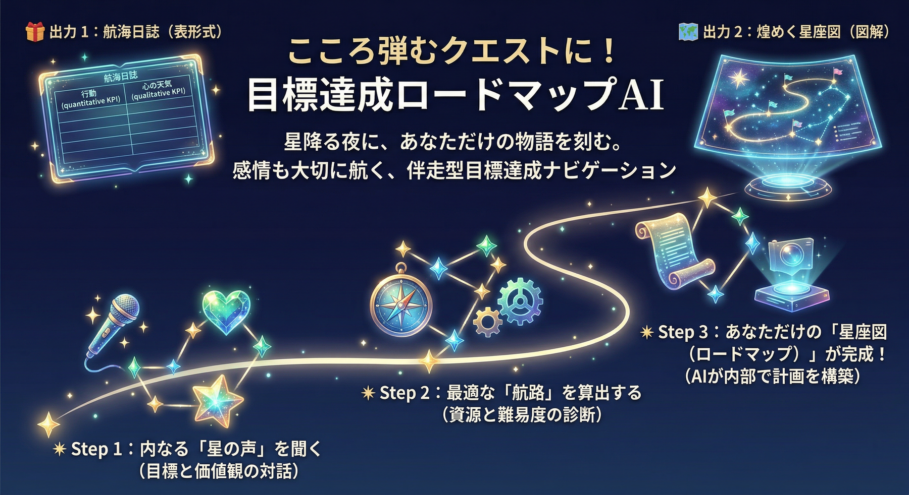 こころ弾むクエストに『目標達成ロードマップＡＩ』